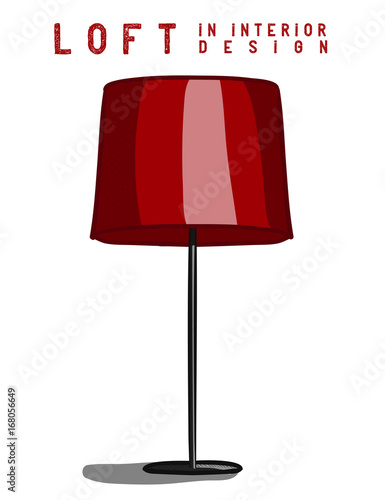 Floor lamp in red color. Loft in interior design eps 10 illustration