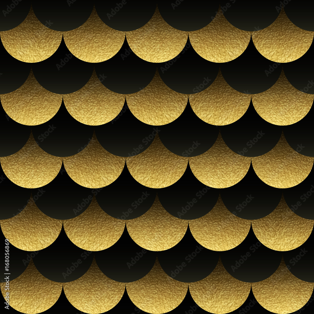 Fotografie Abstract seamless geometric pattern with black and gold texture squama