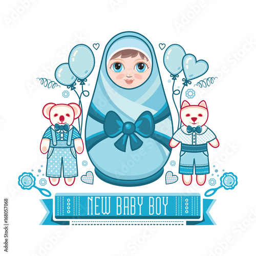 Newborn little baby. Matryoshka.