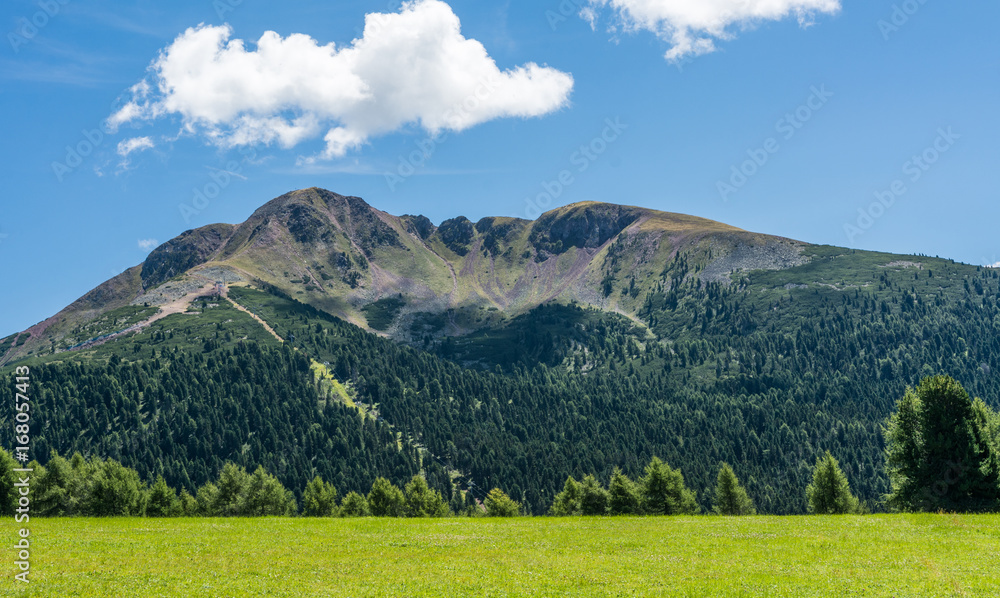 Naklejka premium view Dolomites Mountains on a summer day, South Tyrol, Schwarzhorn in Oclini Pass, Italy