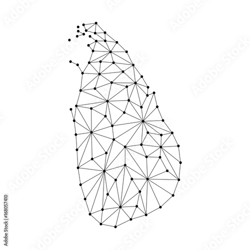 Sri Lanka map of polygonal mosaic lines network, rays and dots vector illustration.