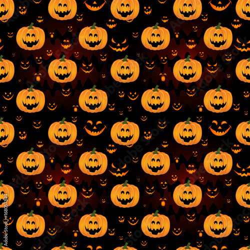 Abstract seamless pattern for girls boys  kids  halloween  clothes. Creative vector background with pumpkin  scary face. Funny wallpaper for textile and fabric. Fashion style. Colorful bright.