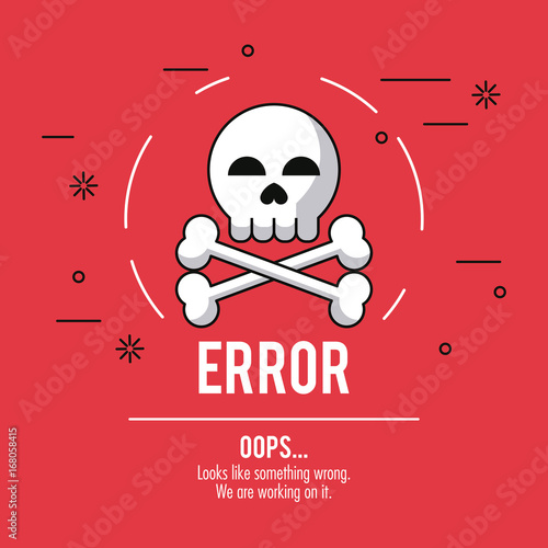 red background poster with skull and bones error oops vector illustration