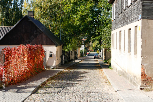Small countryside village city brick street.