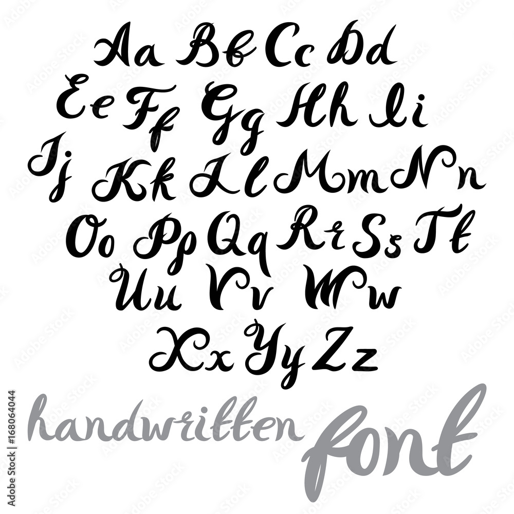 Hand lettering alphabet design, handwritten brush modern calligraphy font.  Vector illustration isolated on background Stock Vector