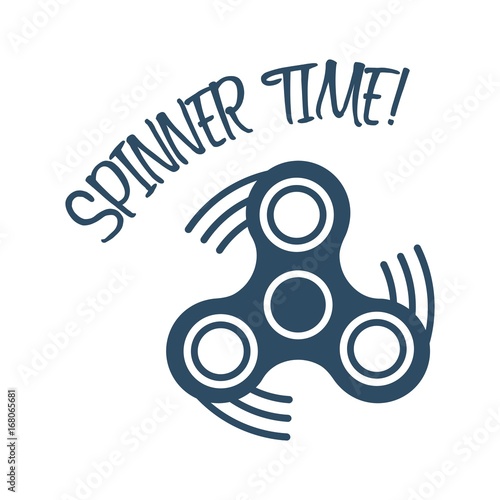 Spinner time text with trendy stress relieving toy isolated on white background