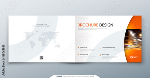 Landscape Brochure design. Orange corporate business rectangle template brochure, report, catalog, magazine. Brochure layout modern circle shape abstract background. Creative vector concept