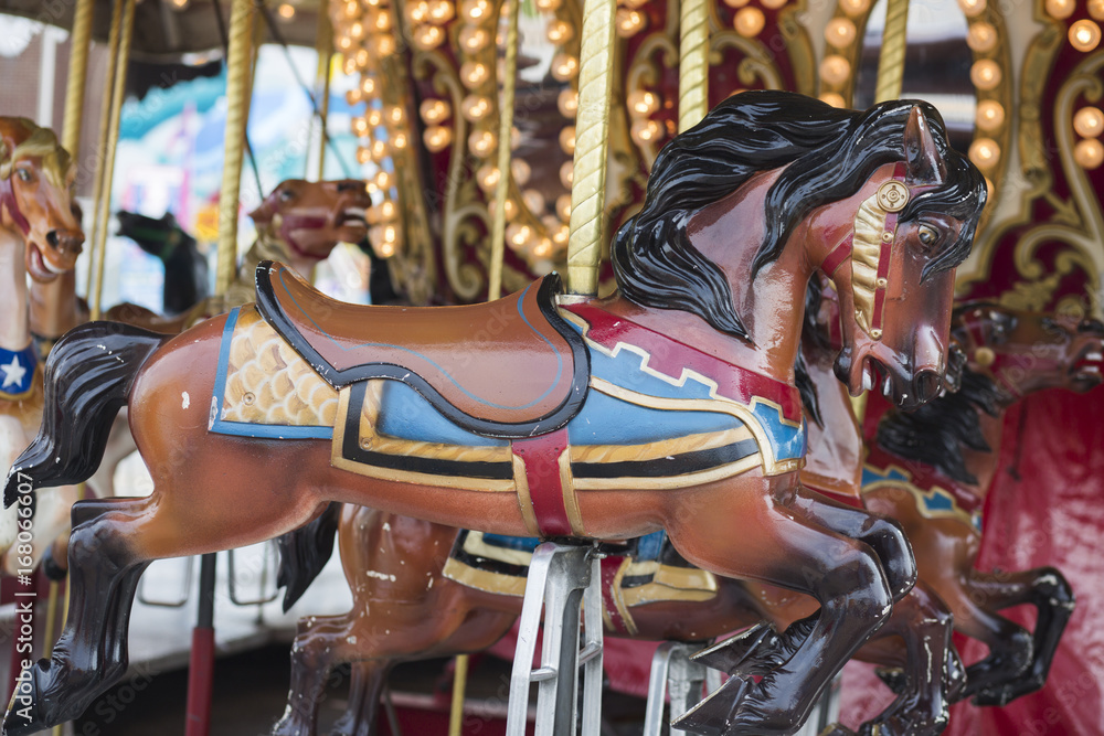 Horses on Merry Go Round in midway at the Indiana State Fair