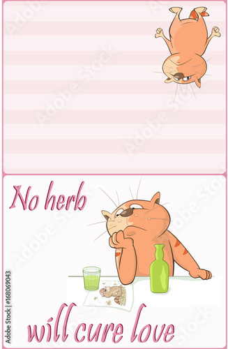  Illustration of a  Cute Cat. Postcard.  Cute Cat Sailor. Proverb 