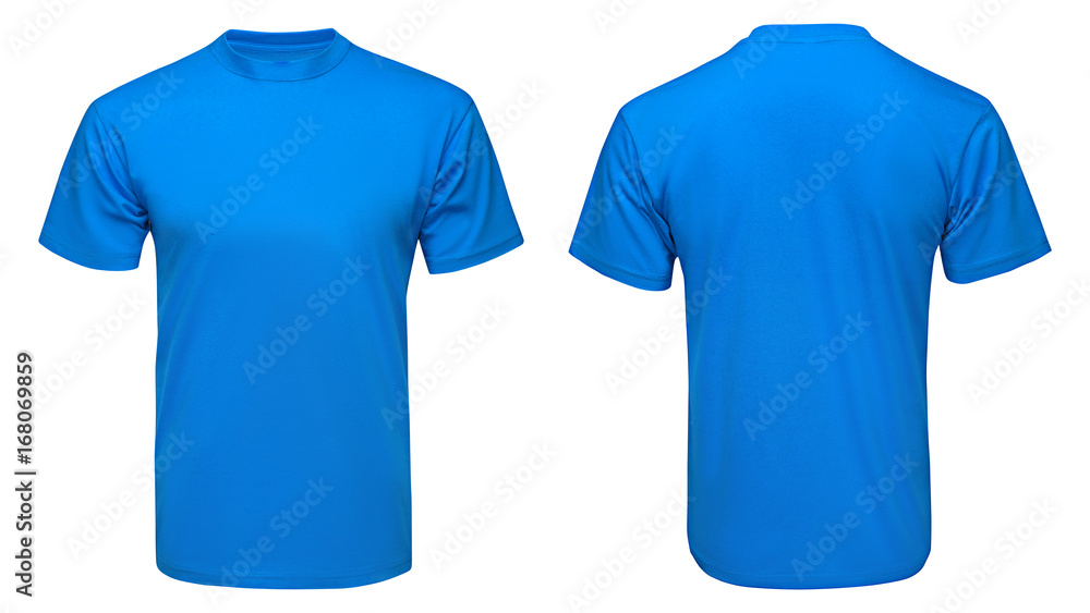 blank blue t-shirt mock up template, front and back view, isolated ...