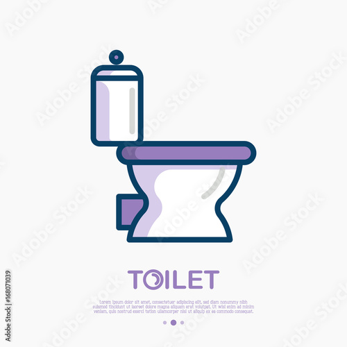 Toilet icon with bowl. Thin line vector illustration for logo of plumber or bathroom equipment shop.