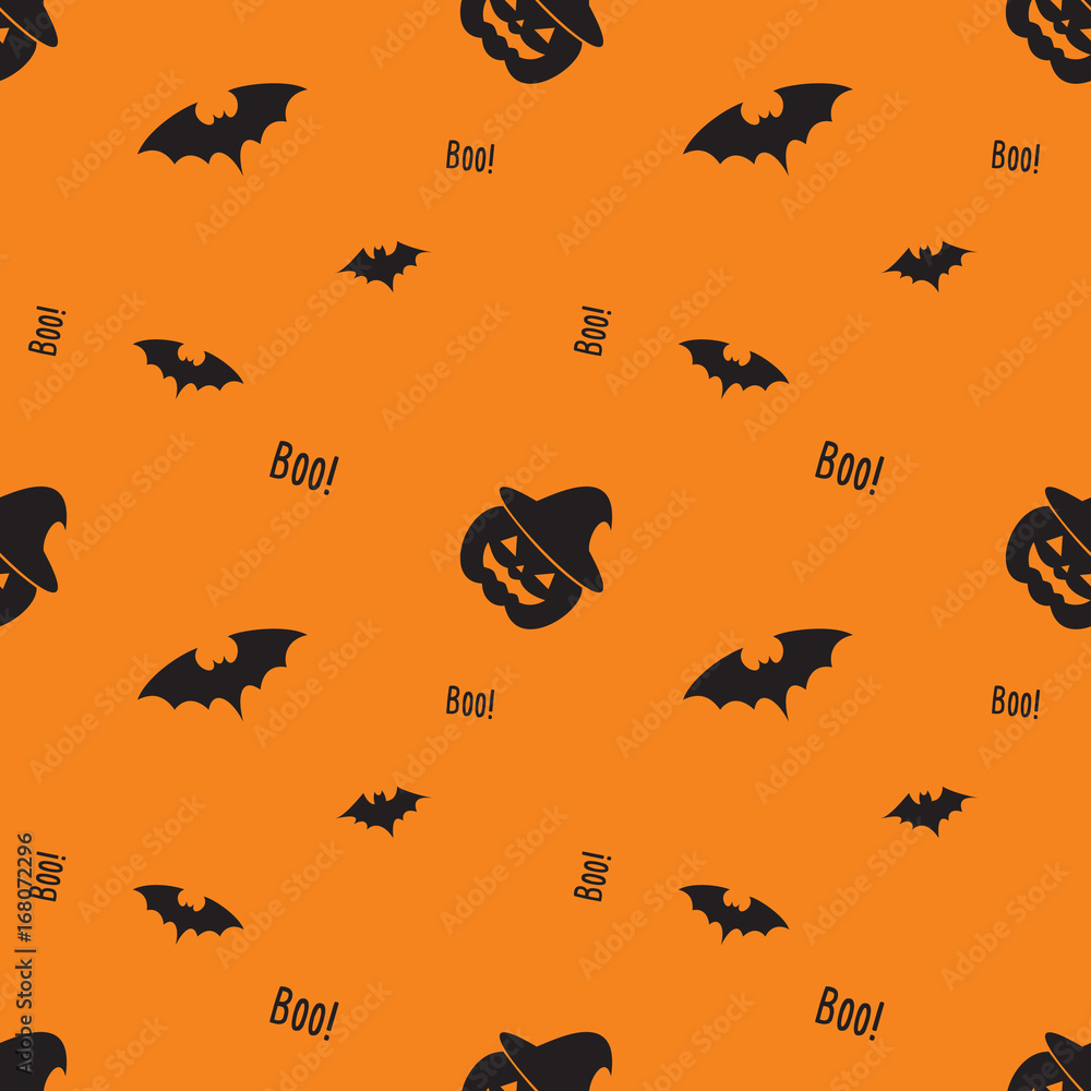 Happy Halloween pattern with pumpkin, bat , witch hat. Monster seamless pattern Vector illustration.