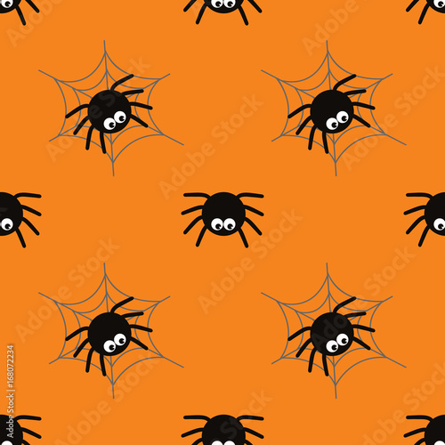 Halloween spider concept background for Halloween Party night. Seamless Pattern Halloween vector for Holiday with spider and web for banner, poster, greeting card, party invitation illustration. © qoolio