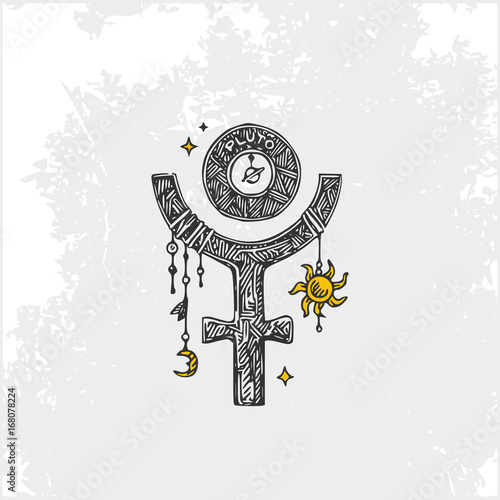 Symbols of the planets. Pluto. Vintage style. Vector illustration.