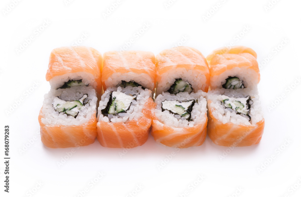 Set of philadelphia rolls isolated on white, closeup Set of philadelphia rolls isolated on white, closeup