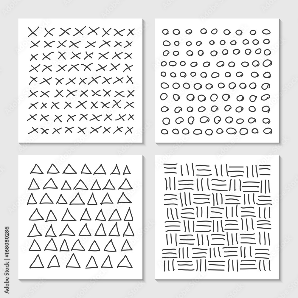 Cards with hand drawn hipster patterns. Monochrome