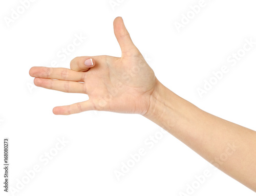 Woman hand gesturing like dog head