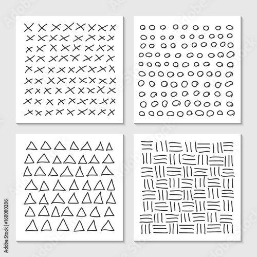Cards with hand drawn hipster patterns. Monochrome