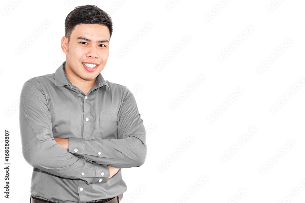 Thai man wearing a gray shirt. Thai man wearing a gray shirt.