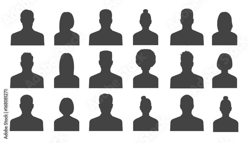 Male and female head silhouettes avatar, profile icons. Vector illustration