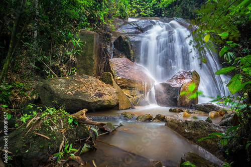 Small and safe water flows  cool air and green scenery are attractions that you can enjoy when you visit Gombak waterfall in Selangor  Malaysia