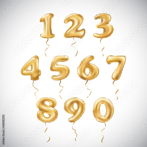 vector Golden number metallic balloon. Party decoration golden balloons. Anniversary sign for happy holiday, celebration, birthday, carnival, new year.