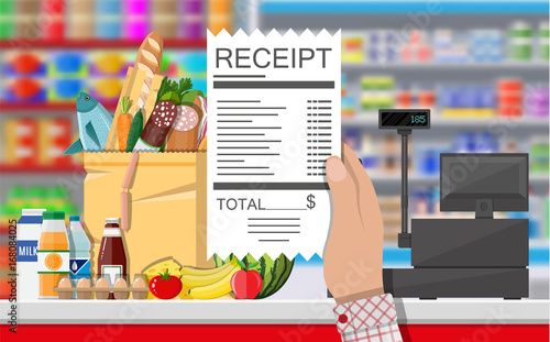 Supermarket store interior with goods.