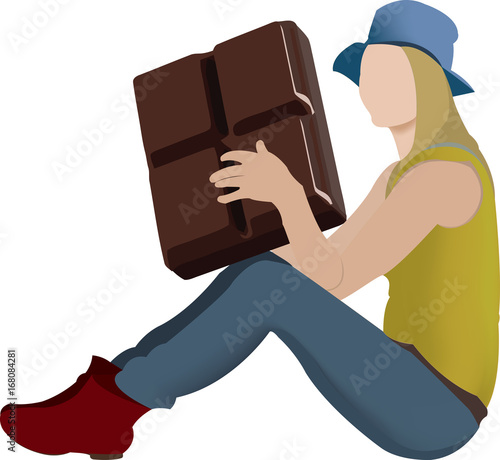 ragazza mangia cubetto di ciocolato