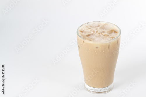 Ice tea with milk over white background