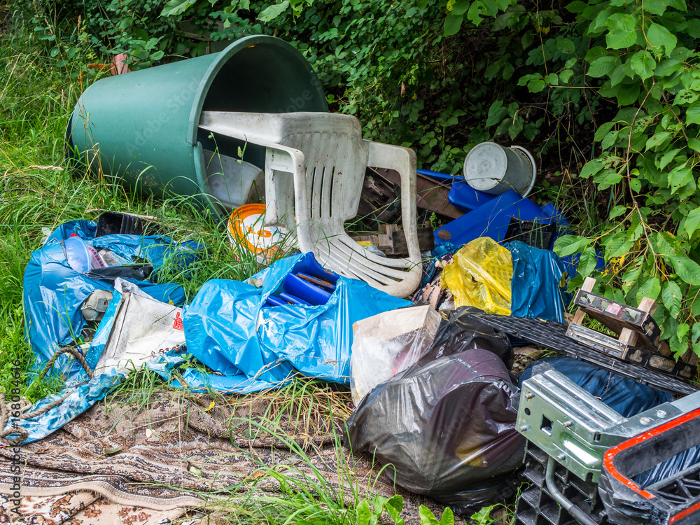 Foto Stock Müllberg im Wald Umweltverschmutzung | Adobe Stock