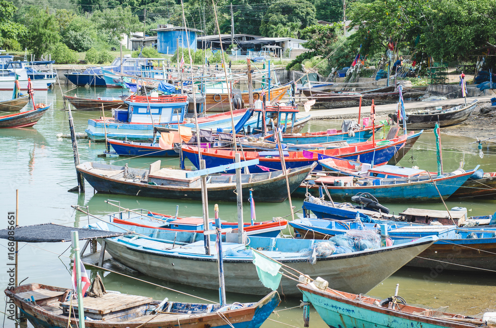 Boats on Lake at Prasae river, Rayong, Thailand