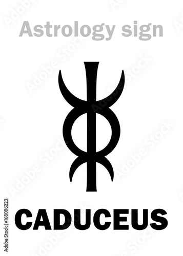 Astrology Alphabet: CADUCEUS of Mercury (or Hermes, or Apollo, or Aesculapius). Hieroglyphics character sign (single symbol).