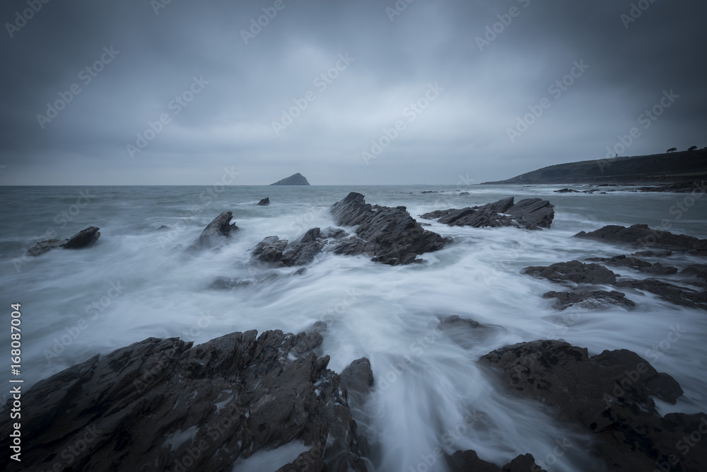 The rocky beach at Wembury in Devon.