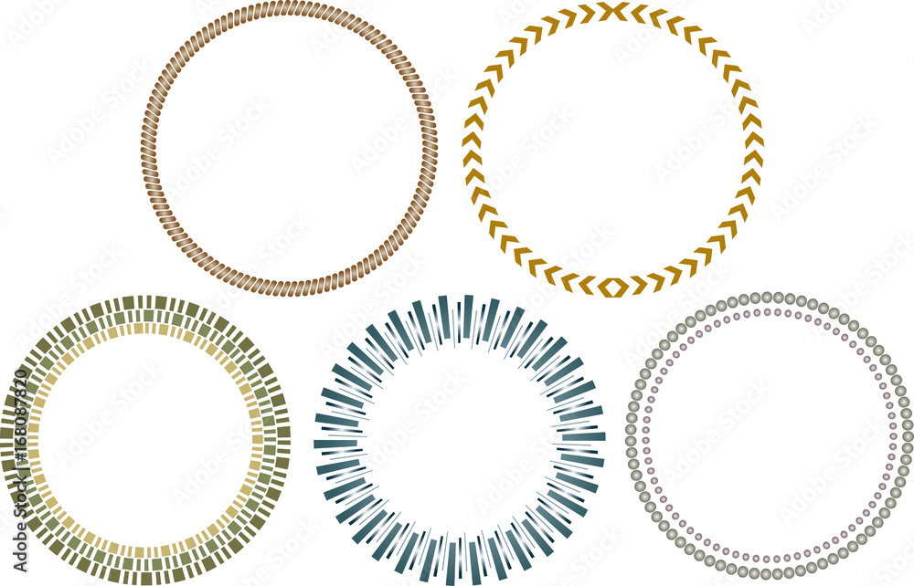 Collection of five circle borders, easy to edit design elements Collection of five circle borders, easy to edit design elements