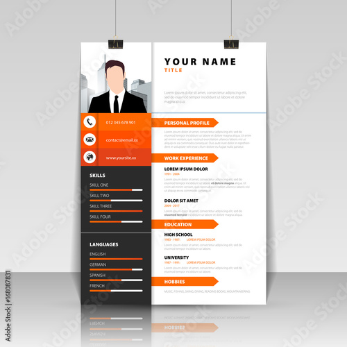 Personal Resume. Modern template in orange style. Vector
