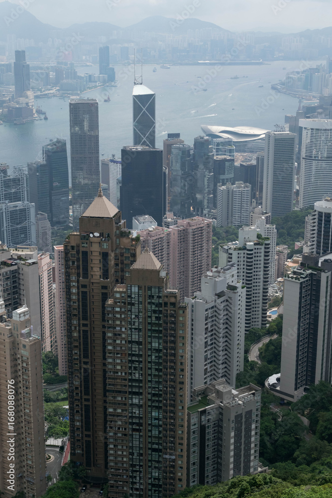 Buildings cityscape from Victoria peak, Hong  Kong, in August 2017