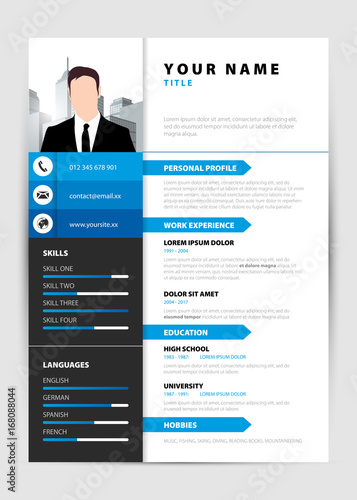 Personal Resume. Modern template in blue style. Vector