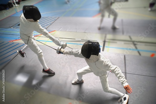 Junior Boys at fencing tournament, wide angle view
