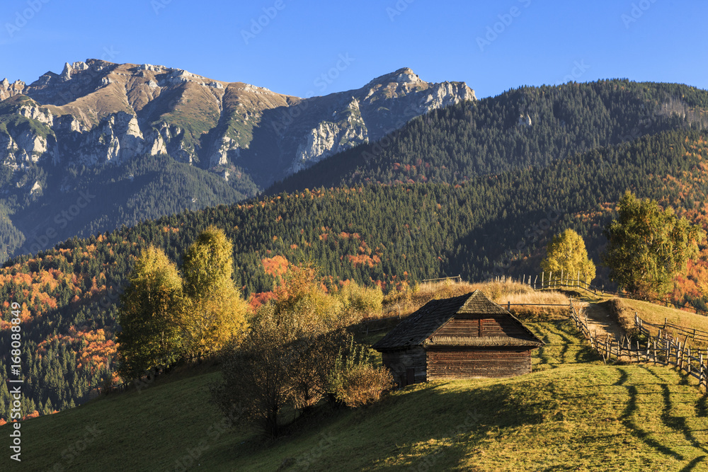 Autumn rustic landscape in Carpathian mountains, Transylvania, Romania
