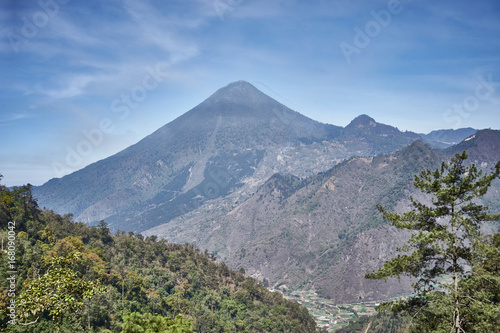 Santa María Volcano behind a valley / This is a large active volcano in the western highlands of Guatemala next to the city of Quetzaltenango