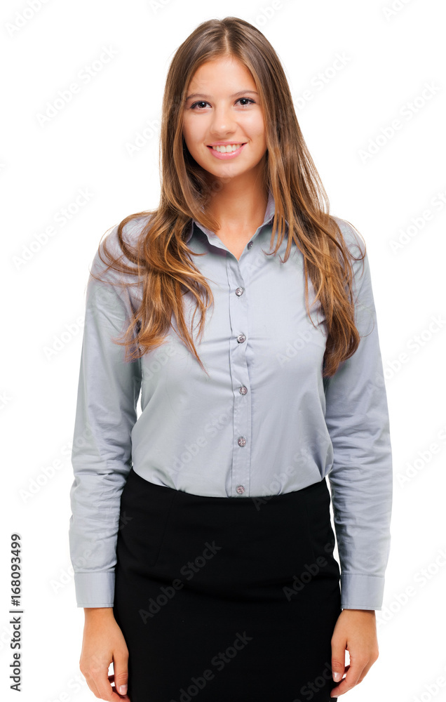 Young female manager portrait isolated on white Young female manager portrait isolated on white