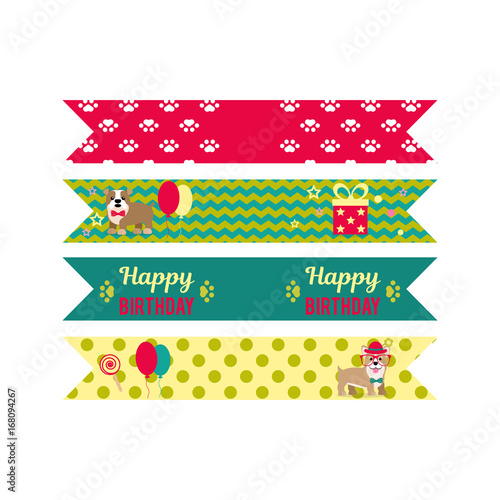 Set of vector elements for birthday design. Flags on tubules. Children's holiday