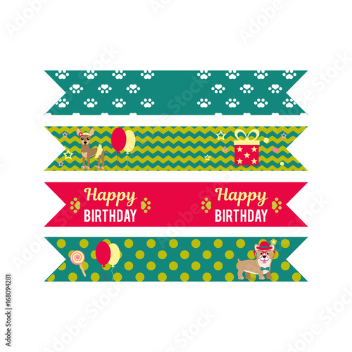 Set of vector elements for birthday design. Flags on tubules. Children's holiday