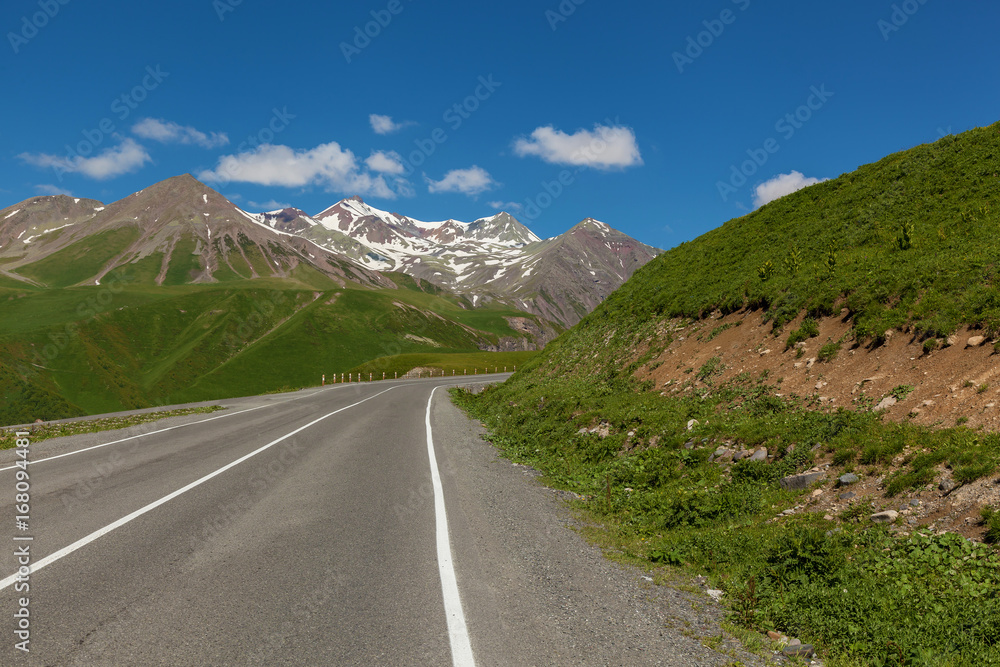 Fototapeta premium Kazbegi and military Georgian road