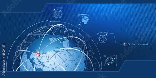 Modern design of network connections, the planet and satellites in orbit. Background vector illustration