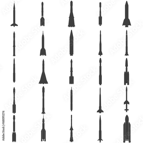 Set rocket Vector. Black icon on white