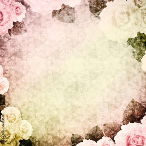 Vintage background a vignette with roses  pink-beige