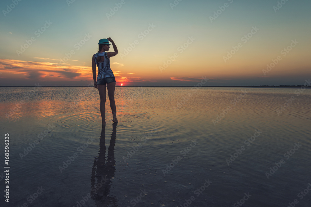 Beauty sunset on salty lake