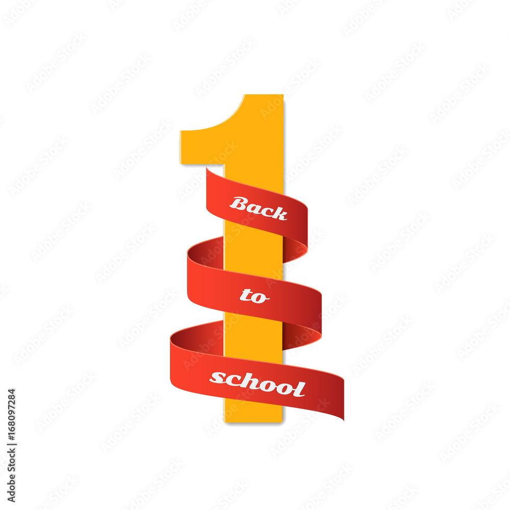 September 1st. Day of knowledge. Back to school. Red tape with yellow number 1 isolated on white background. Autumn banner. Vector September 1st. Day of knowledge. Back to school. Red tape with yellow number 1 isolated on white background. Autumn banner. Vector