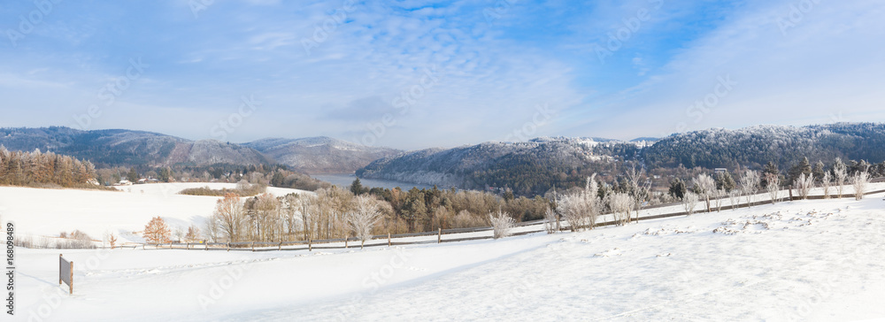 Slapy dam in czech Republic. Winter panorama.
